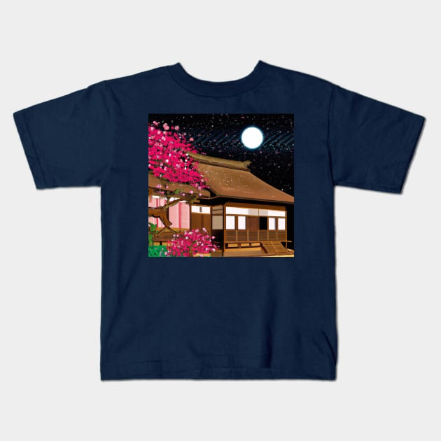 Traditional Japanese House Full Moon Kids T-Shirt by soulfulprintss8